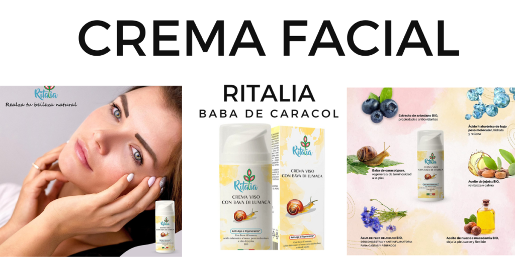 100ml Bio CREMA HIDRATANTE FACIAL con BABA DE CARACOL al 75% y ACIDO HIALURONICO PURO Ritalia®